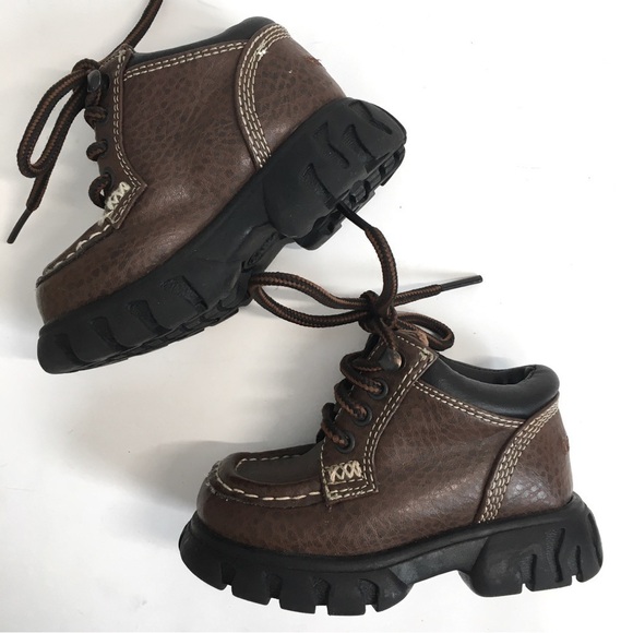 Carter's Baby Boy's Brown Faux Leather Chunky Platform Lace Up Ankle Boots - Picture 1 of 14